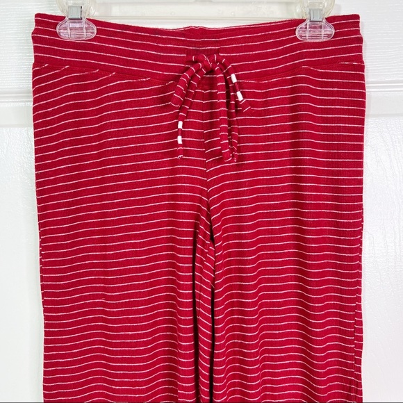 Hello Nite! Revolve Wide Leg Plush Lounge PJ Pants in Red wWhite Pinstripes S - Picture 4 of 7